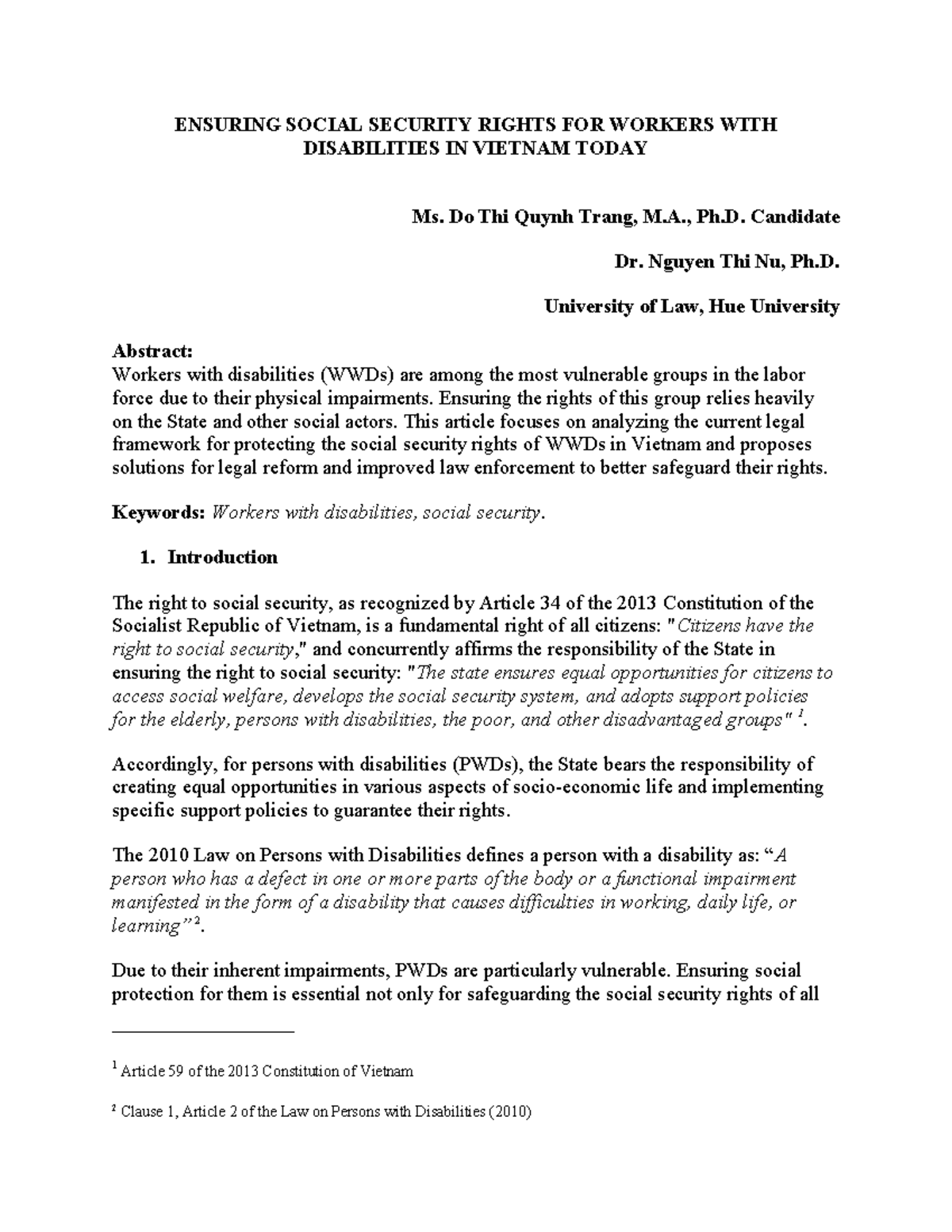 Ensuring Social Security Rights for Workers with Disabilities in ...