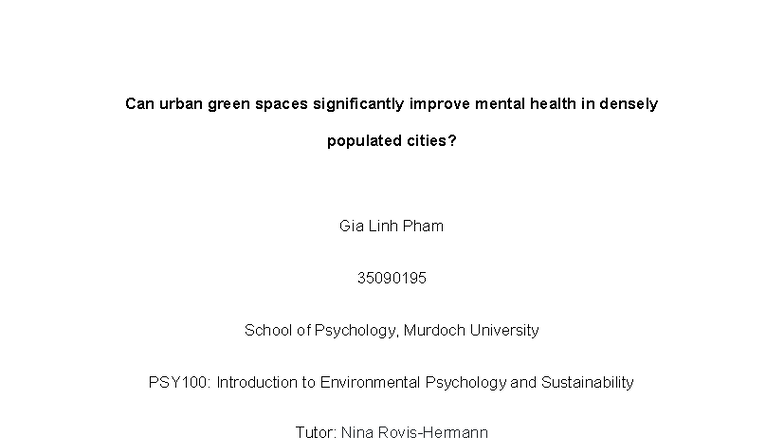 PSY100: The Impact of Urban Green Spaces on Mental Health - Studocu