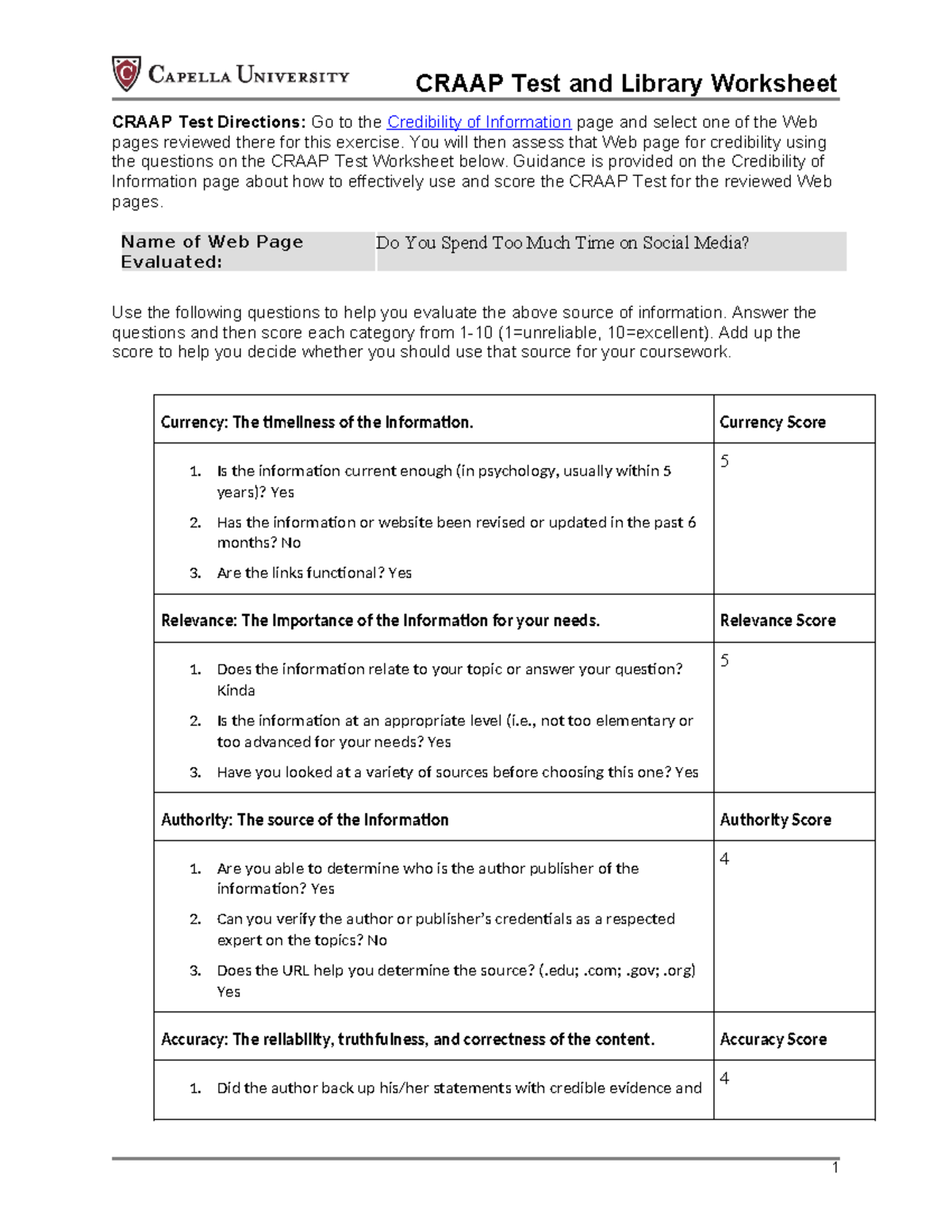 Week 3 Assignment: CRAAP Test Evaluation & Library Worksheet - Studocu