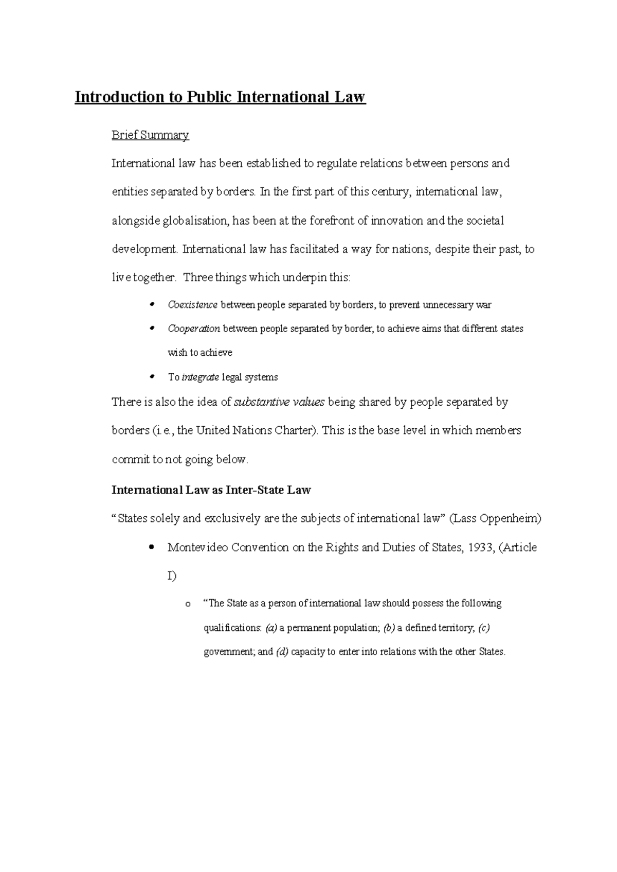 Public International Law Study Notes Overview and Key Concepts - Studocu