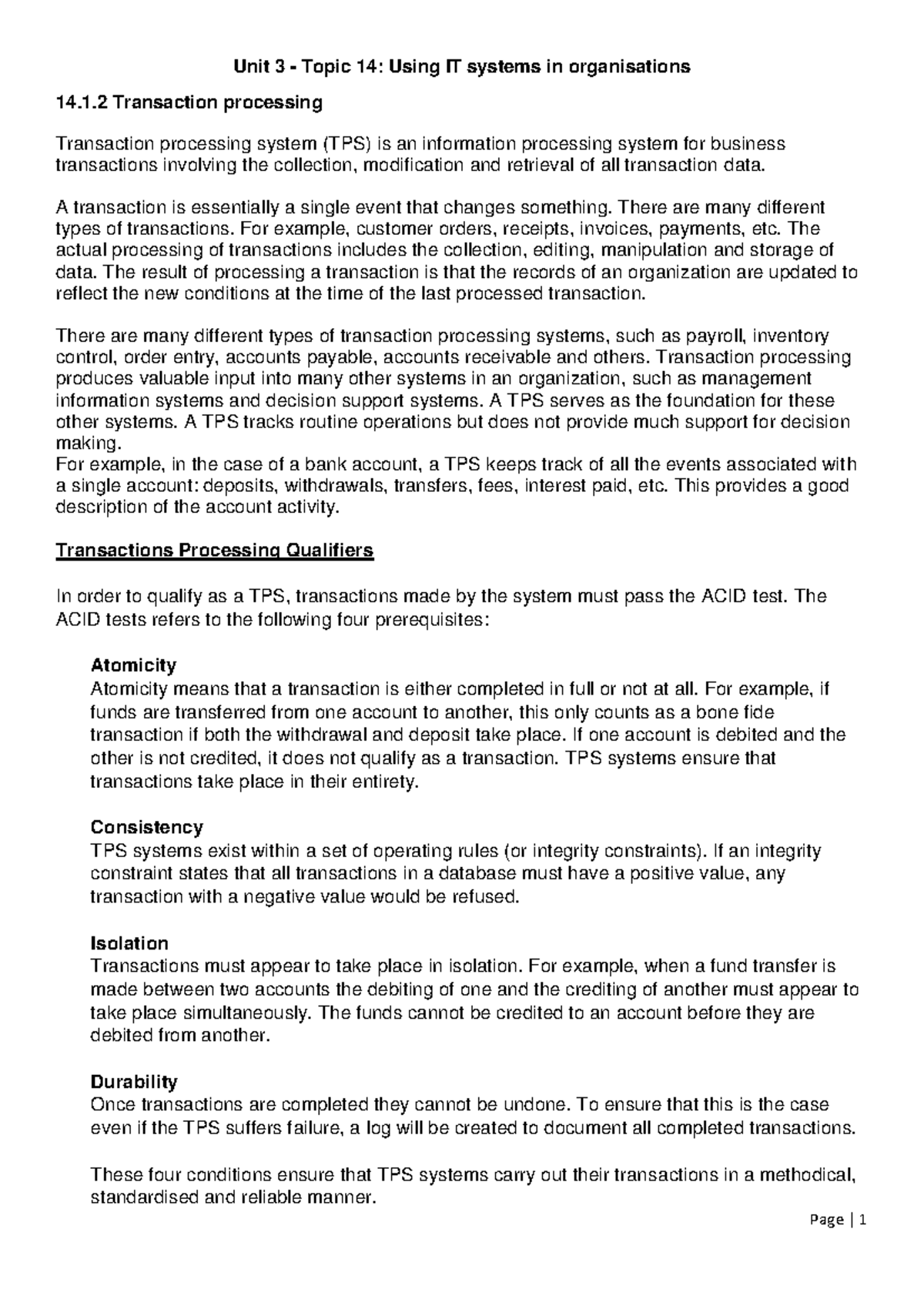 Unit 3 -14.1.2 Transaction processing systems - Unit 3 - Topic 14 ...