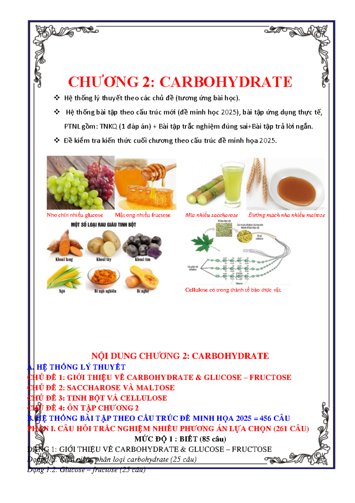 CHƯƠNG 2: CARBOHYDRATE - HỆ THỐNG LÝ THUYẾT VÀ BÀI TẬP 2025 - Studocu