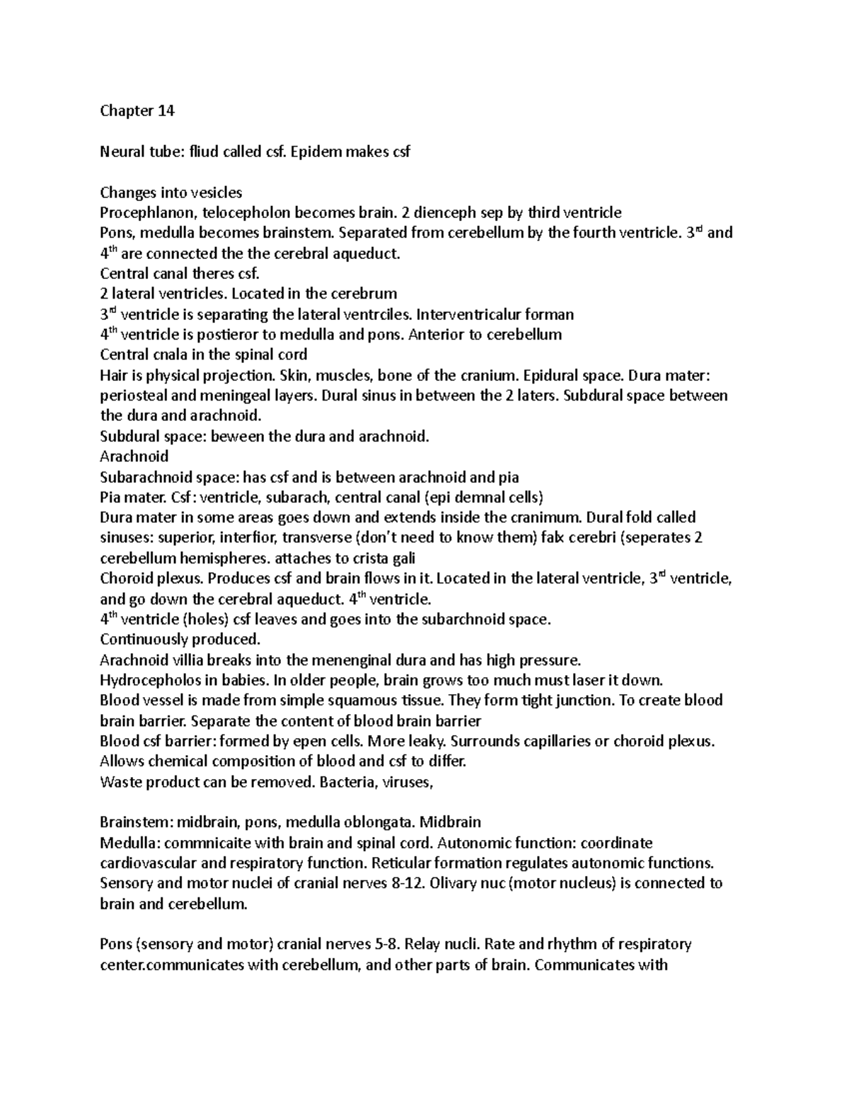 Neuroscience Chapter 14: Structure and Functions of the Brain - Studocu
