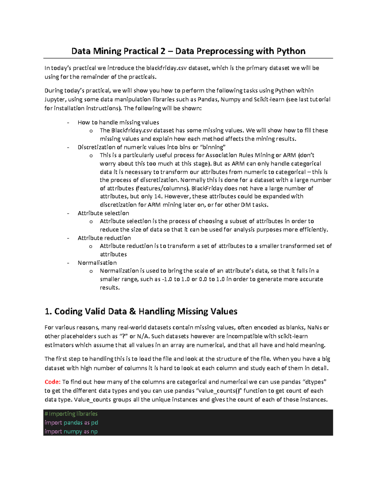 Data Mining Prac 2: Data Preprocessing Techniques in Python - Studocu