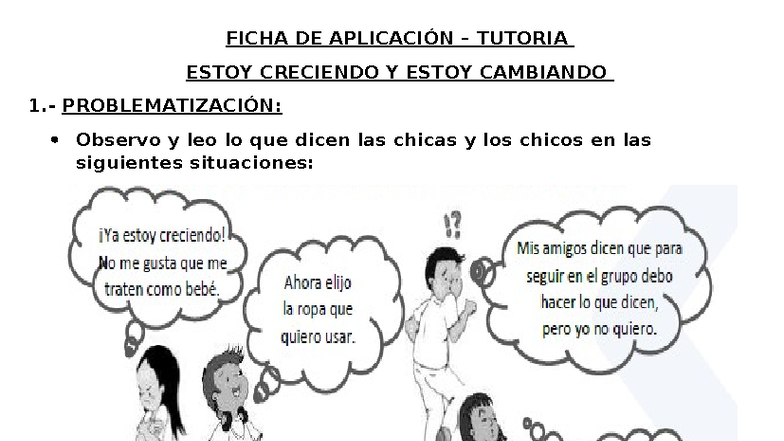 FICHA DE APLICACIÓN: Estoy Creciendo y Cambiando en la Pubertad - Studocu