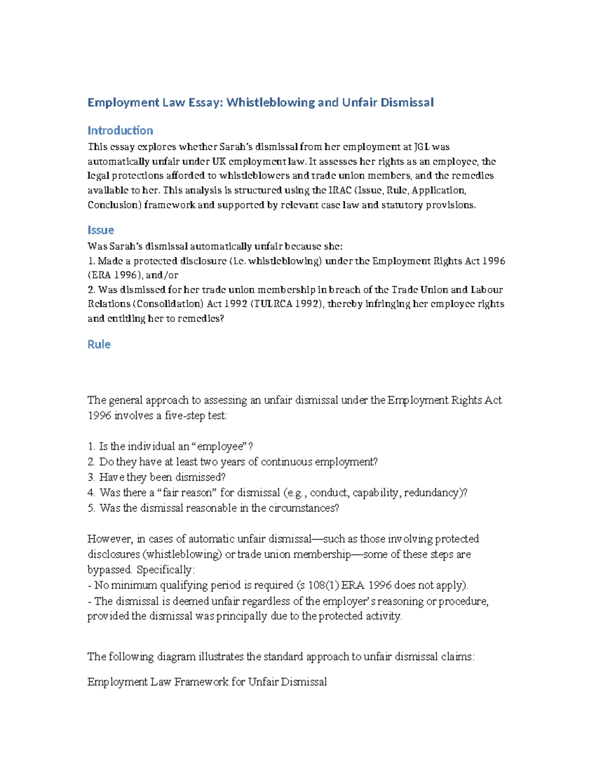 Employment Law Q1: Employee Status & Unfair Dismissal Notes - Studocu