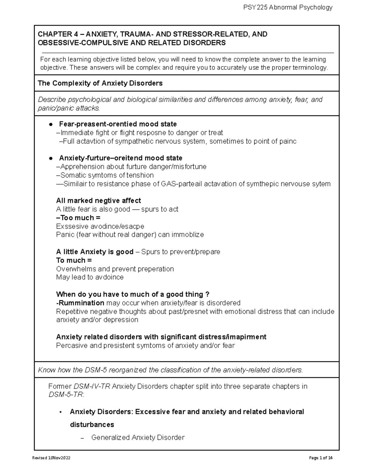 Learning Guide - PSYC 101 Final Exam Notes on Anxiety & Trauma ...