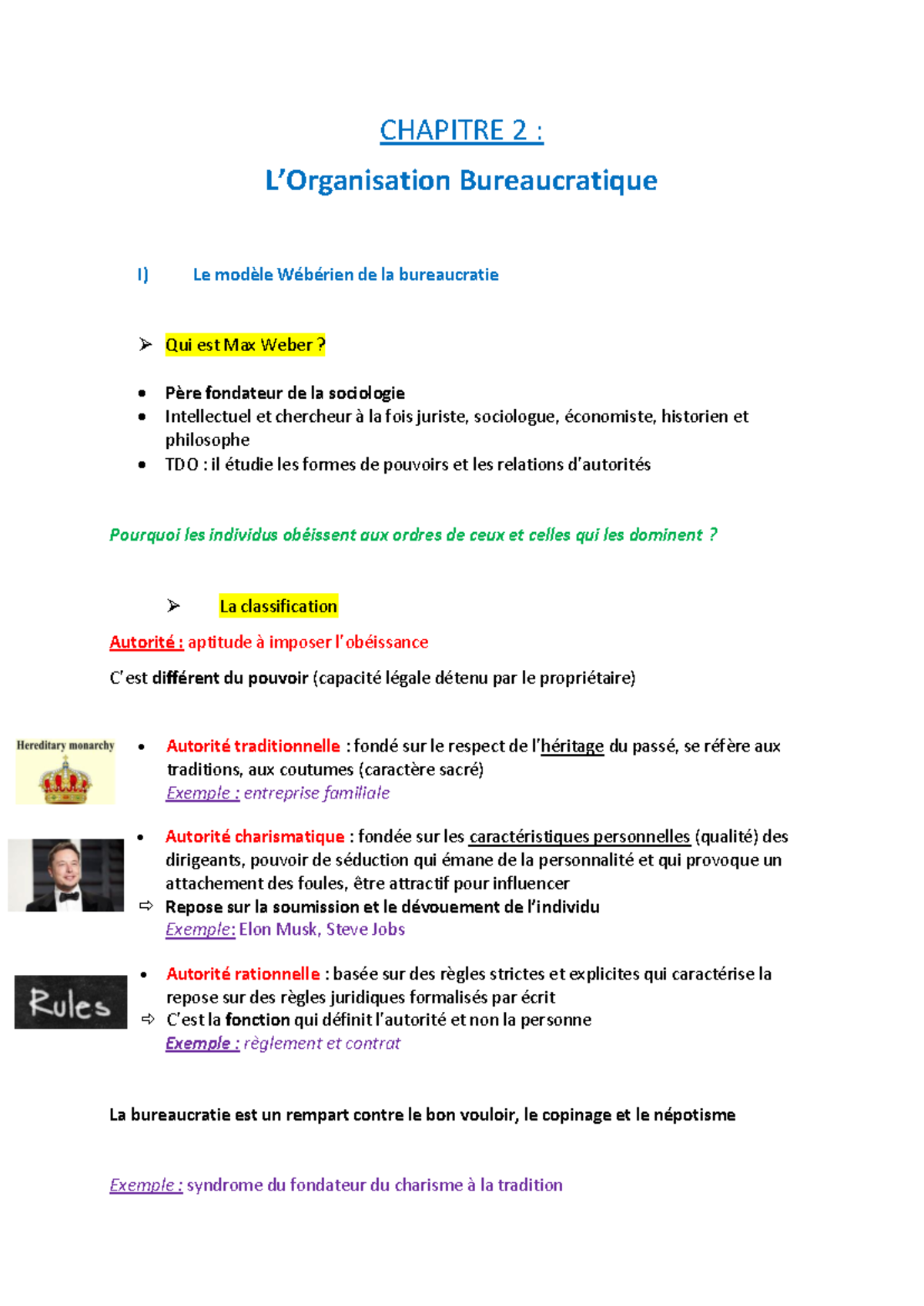 CHAPITRE 2 : Le Modèle Wébérien de la Bureaucratie et ses Implications ...