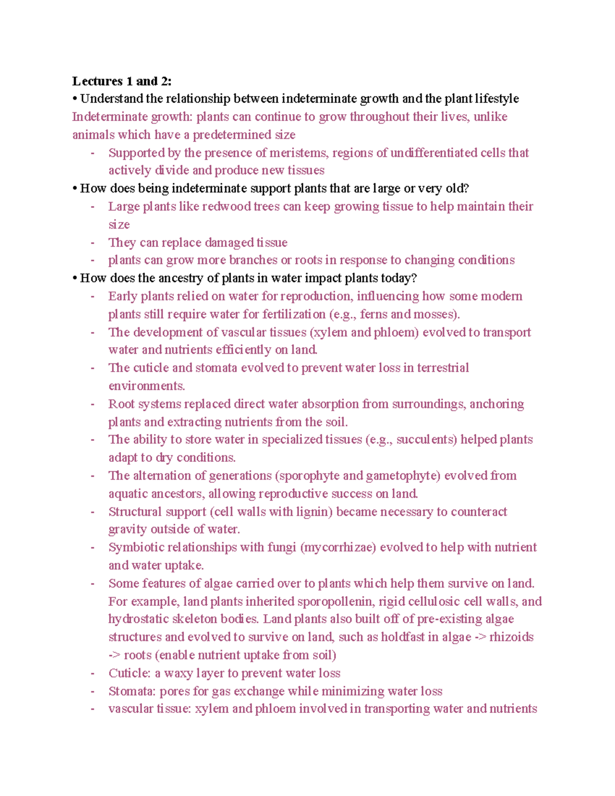 Study Guide for BIO 152: Plant Growth, Structure, and Reproduction ...