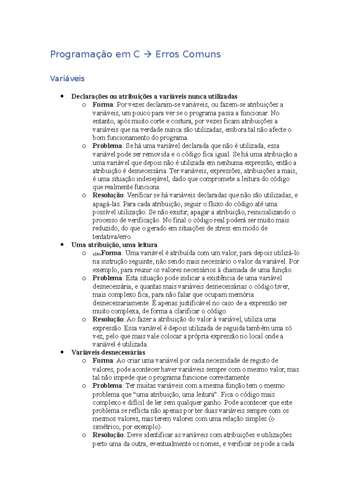 Programação em C: Os Erros Comuns e Como Corrigi-los - Studocu