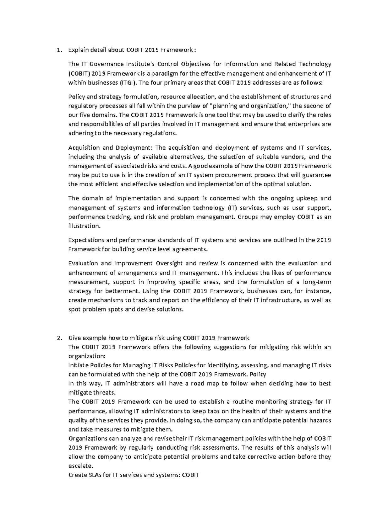 COBIT 2019 Framework Analysis & Risk Mitigation Strategies IS511-B ...