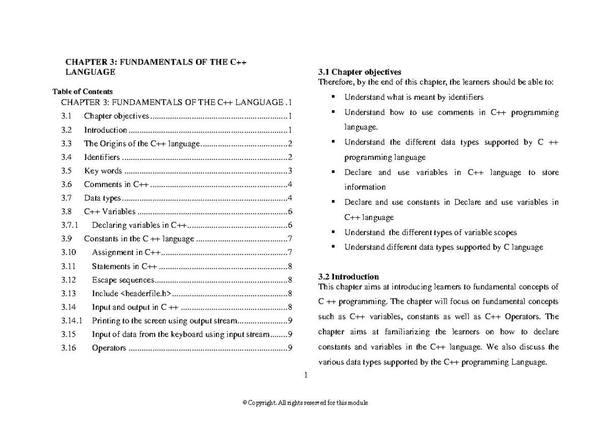 CHAPTER 3: FUNDAMENTALS OF C PROGRAMMING LANGUAGE - Studocu