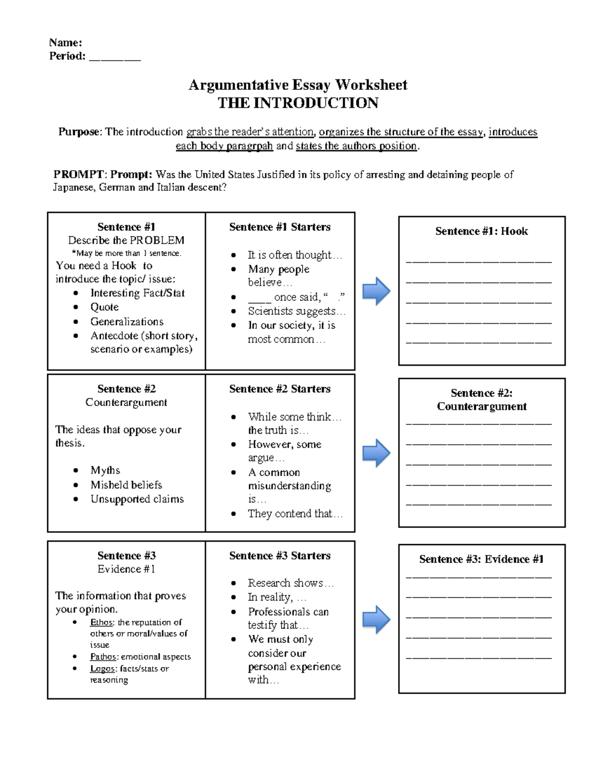 Argumentative essay outline worksheet - Period: _________ Argumentative ...