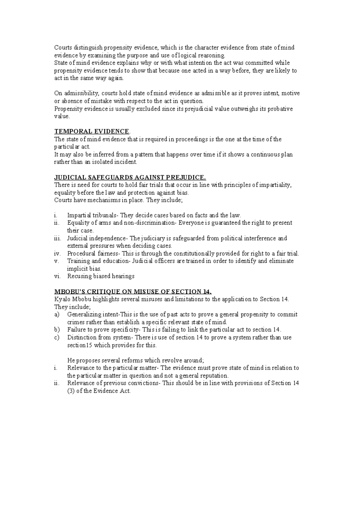 Evidence Law Essay: Distinguishing Propensity vs. State of Mind ...