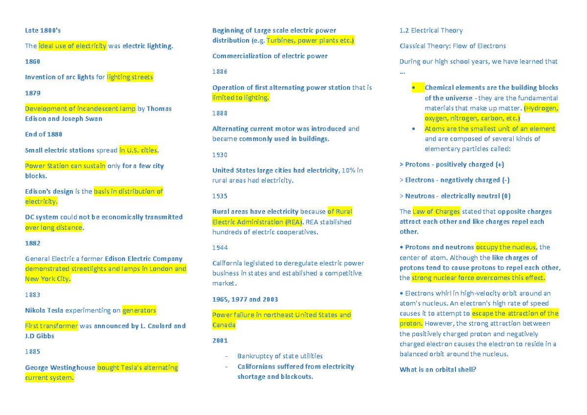 EEU Chapter 1 Lecture Notes: Evolution of Electricity and Electrical ...