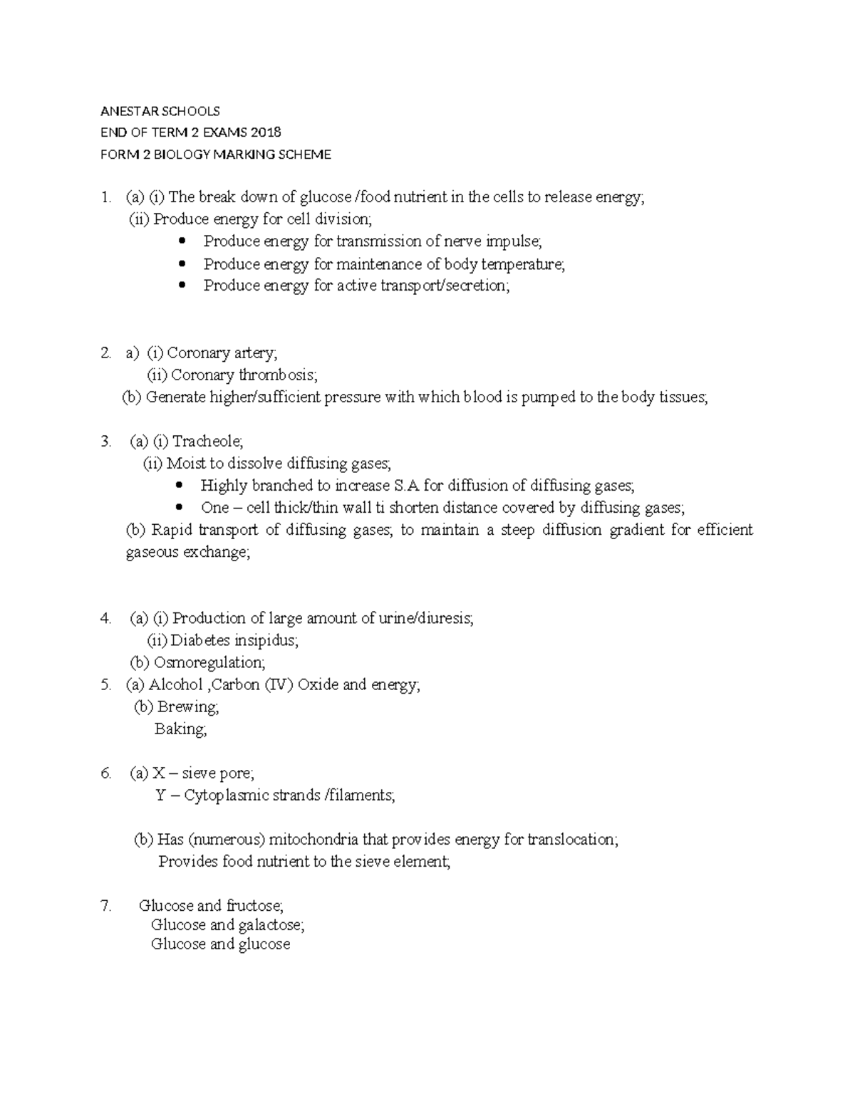 Biology Form 2 End of Term 2 Exam Marking Scheme 2018 - Studocu