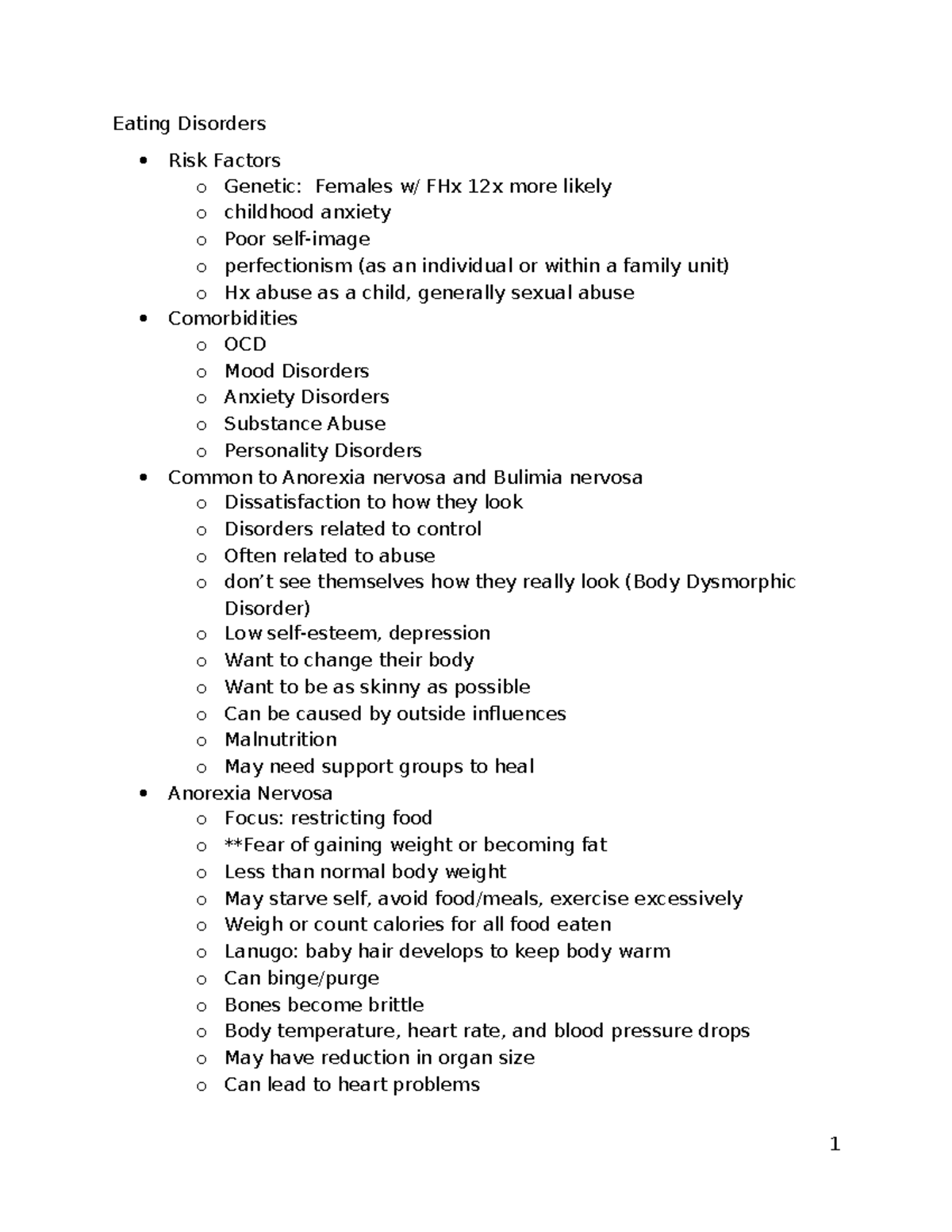 NR326 - Week 5 Lecture Notes on Eating Disorders and Comorbidities ...