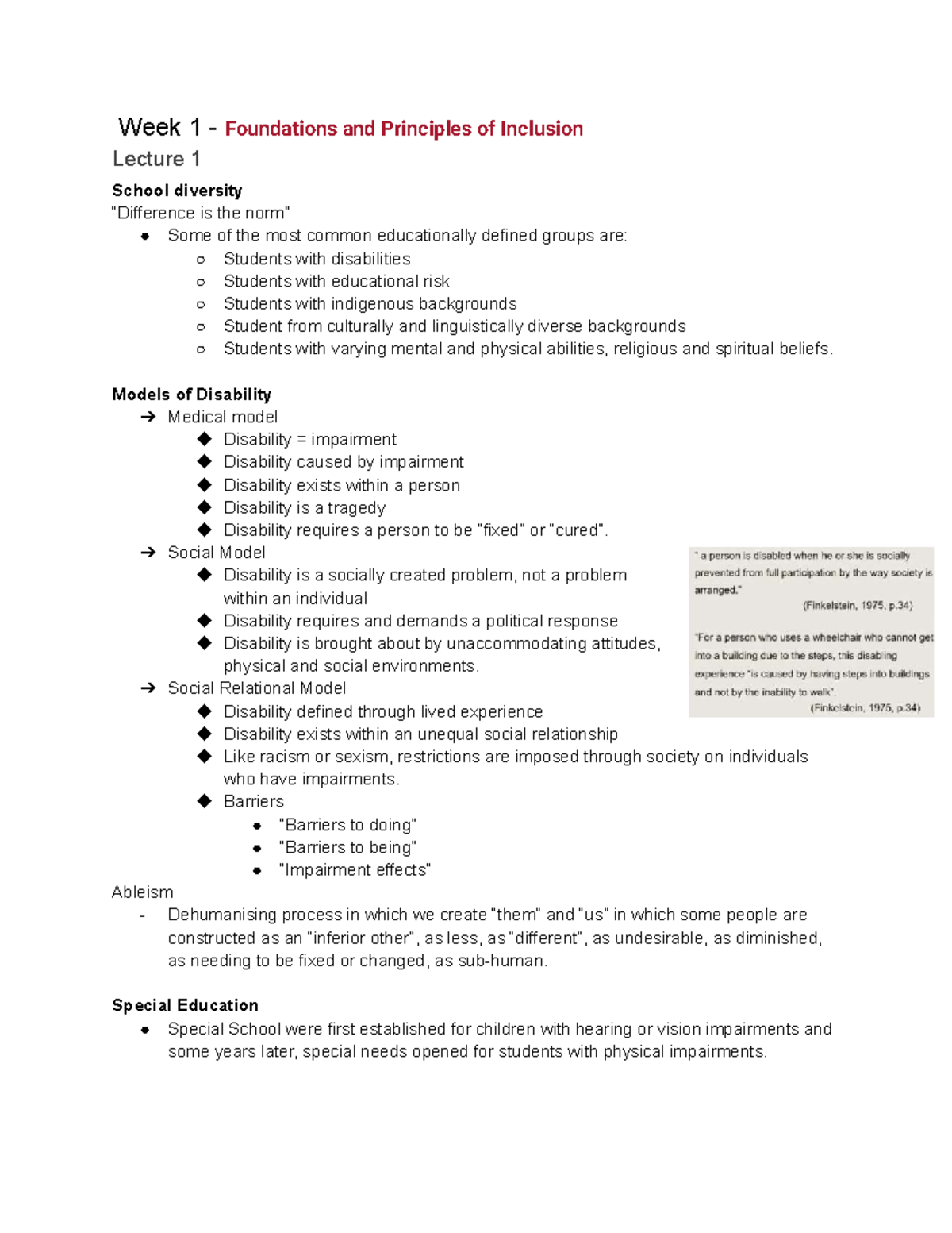 EDST2000 - Week 1-5 Lecture Notes on Inclusion and Learning Challenges ...