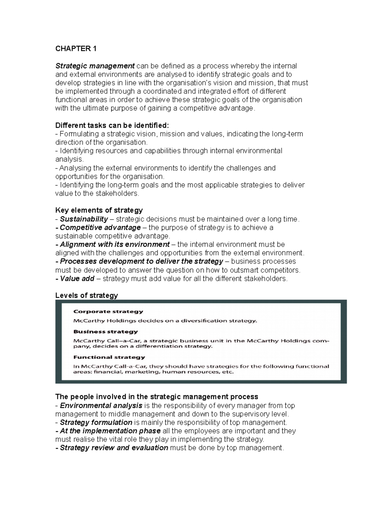 Strategic Management Notes for Test 1 - Key Concepts & Insights - Studocu