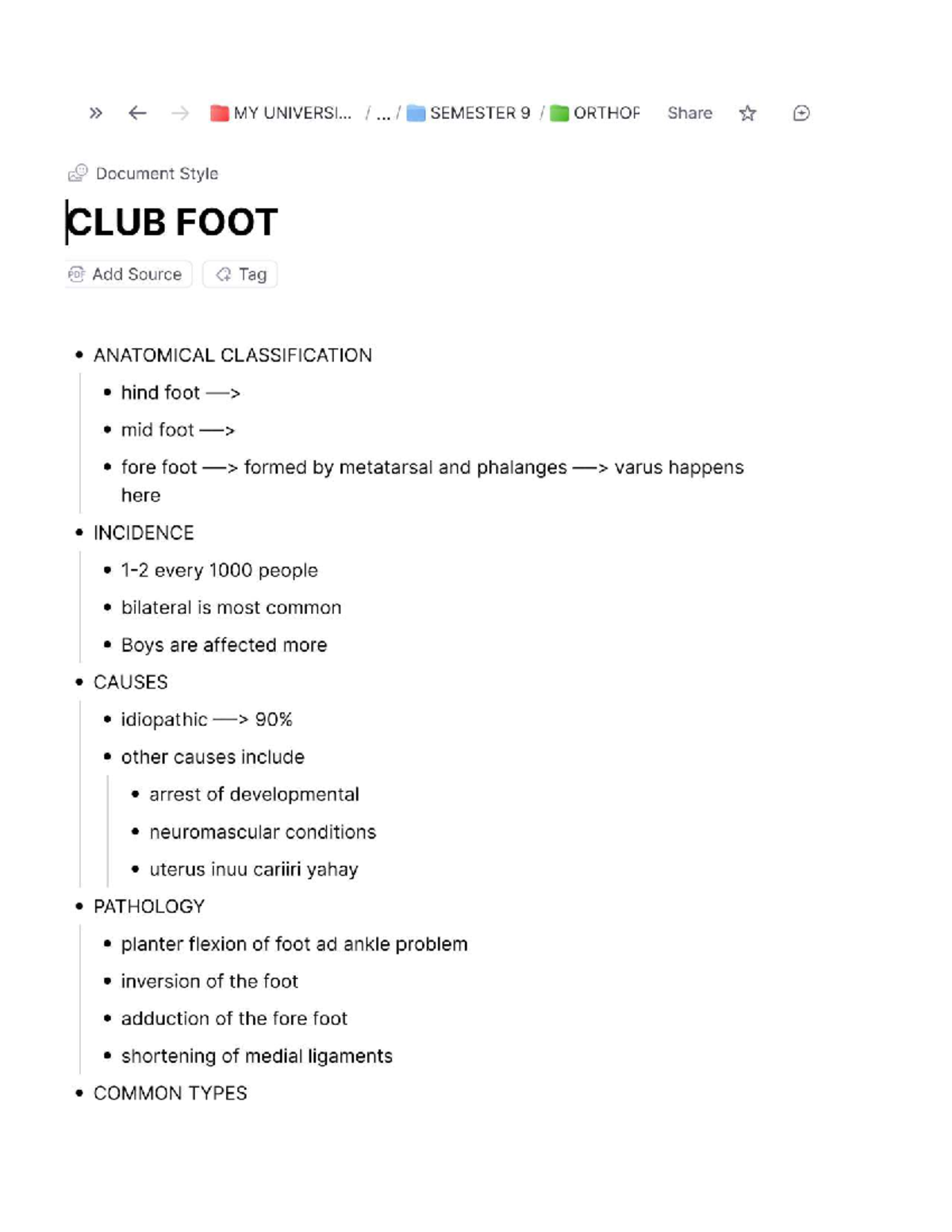 CLUB FOOT - Anatomical Classification and Common Types (SEM 9) - Studocu