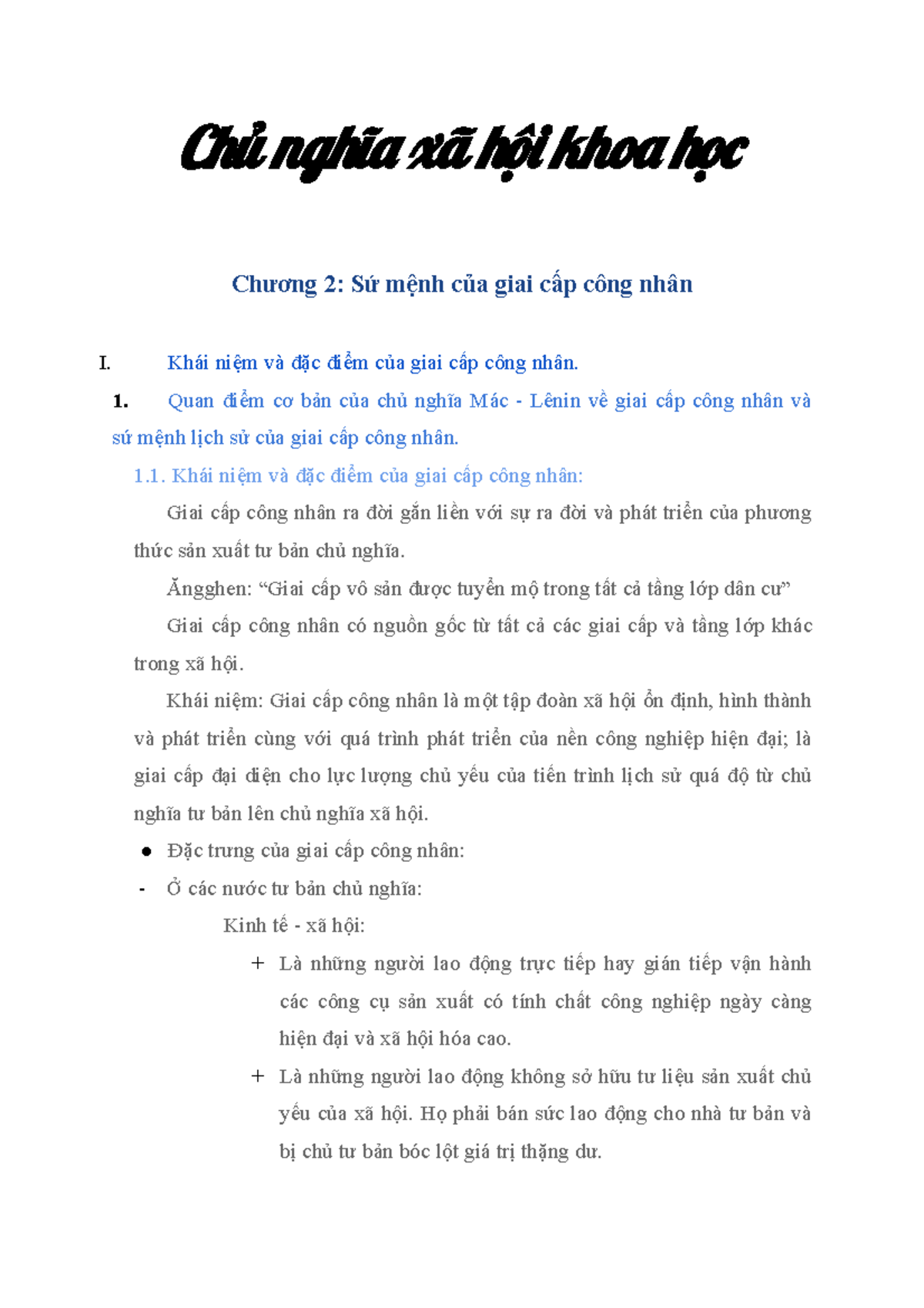 Chủ nghĩa xã hội khoa học: Nhiệm vụ và Đặc điểm của Giai cấp công nhân - Document Preview