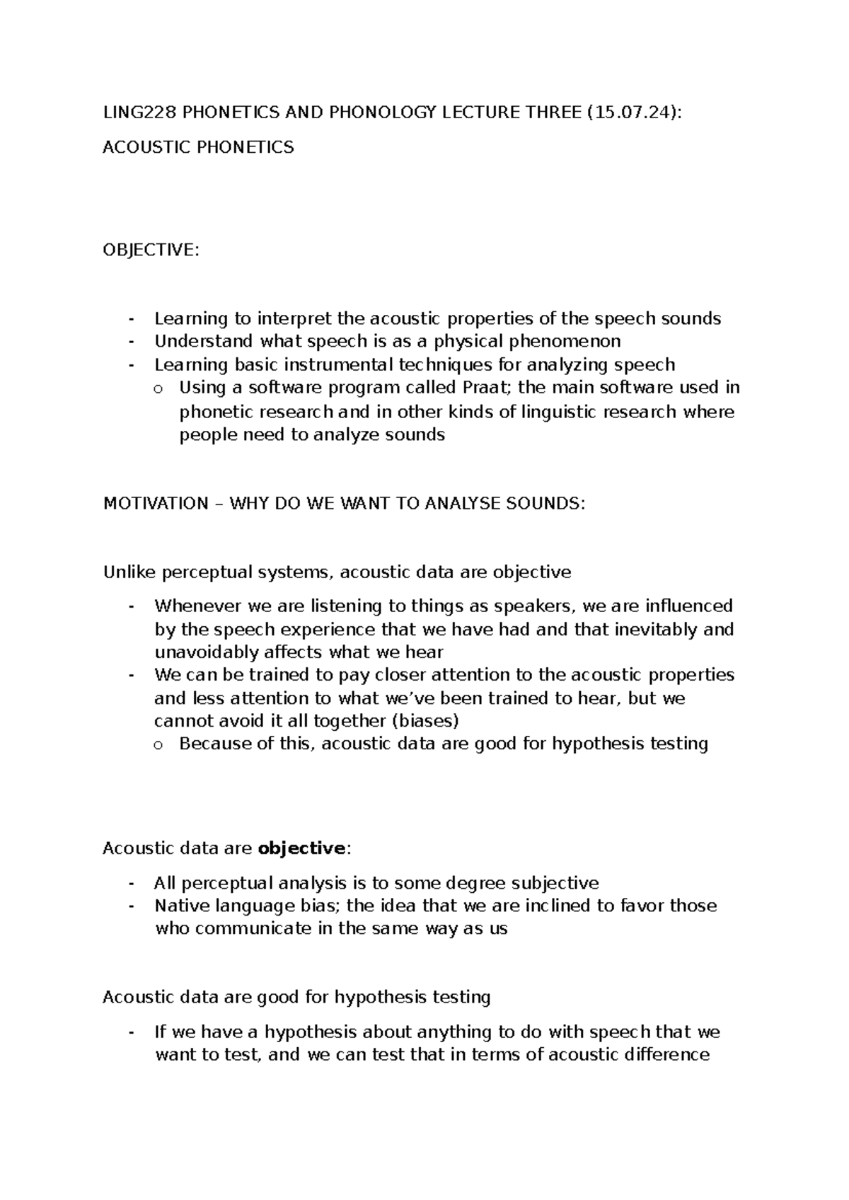 LING228 Lecture 3: Introduction to Acoustic Phonetics and Sound ...