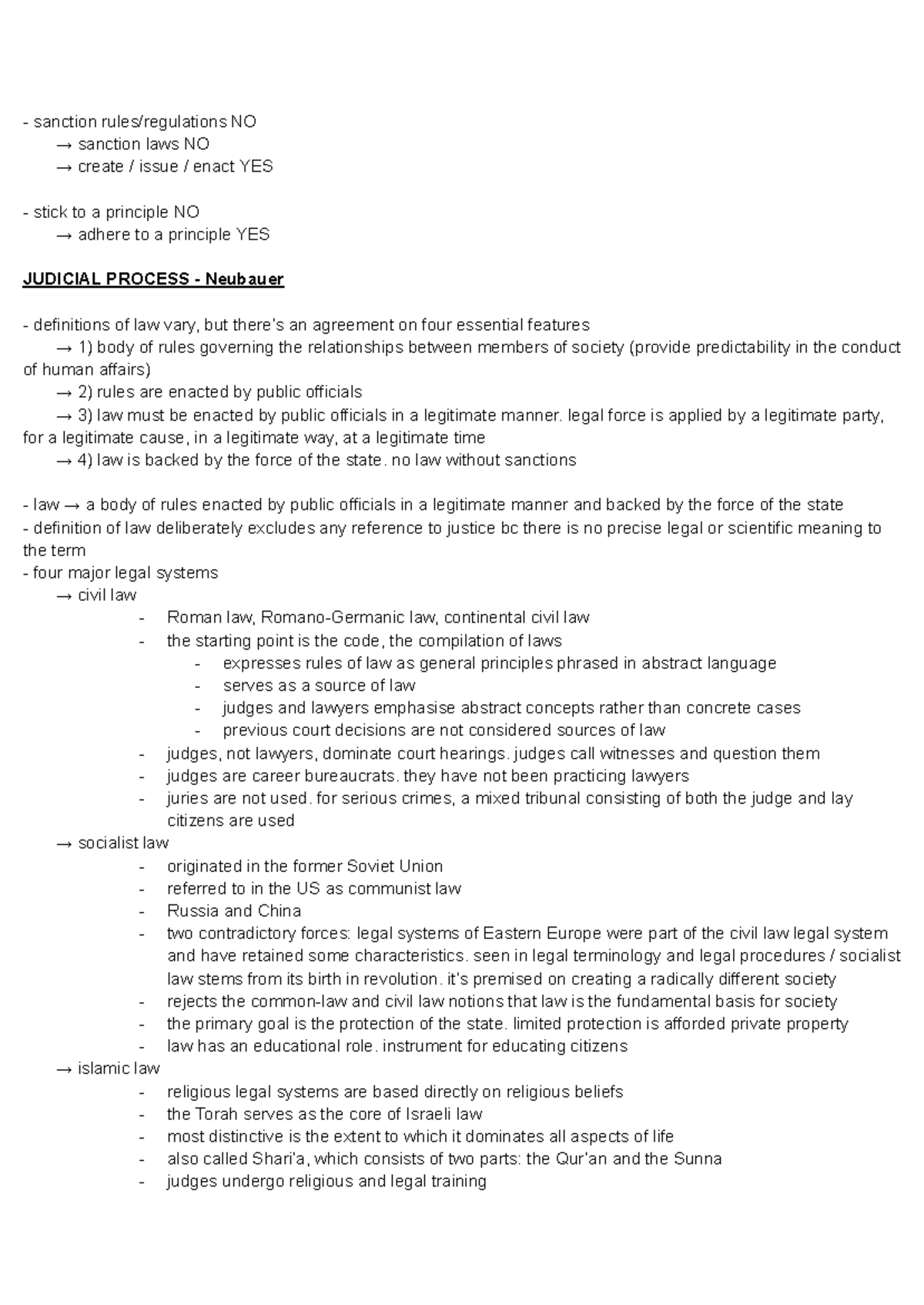 LAW 1 - Class Notes on Legal Principles and Judicial Processes - Studocu