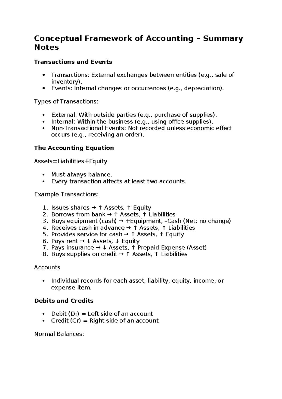 ACCT 101: Conceptual Framework of Accounting Summary Notes - Studocu