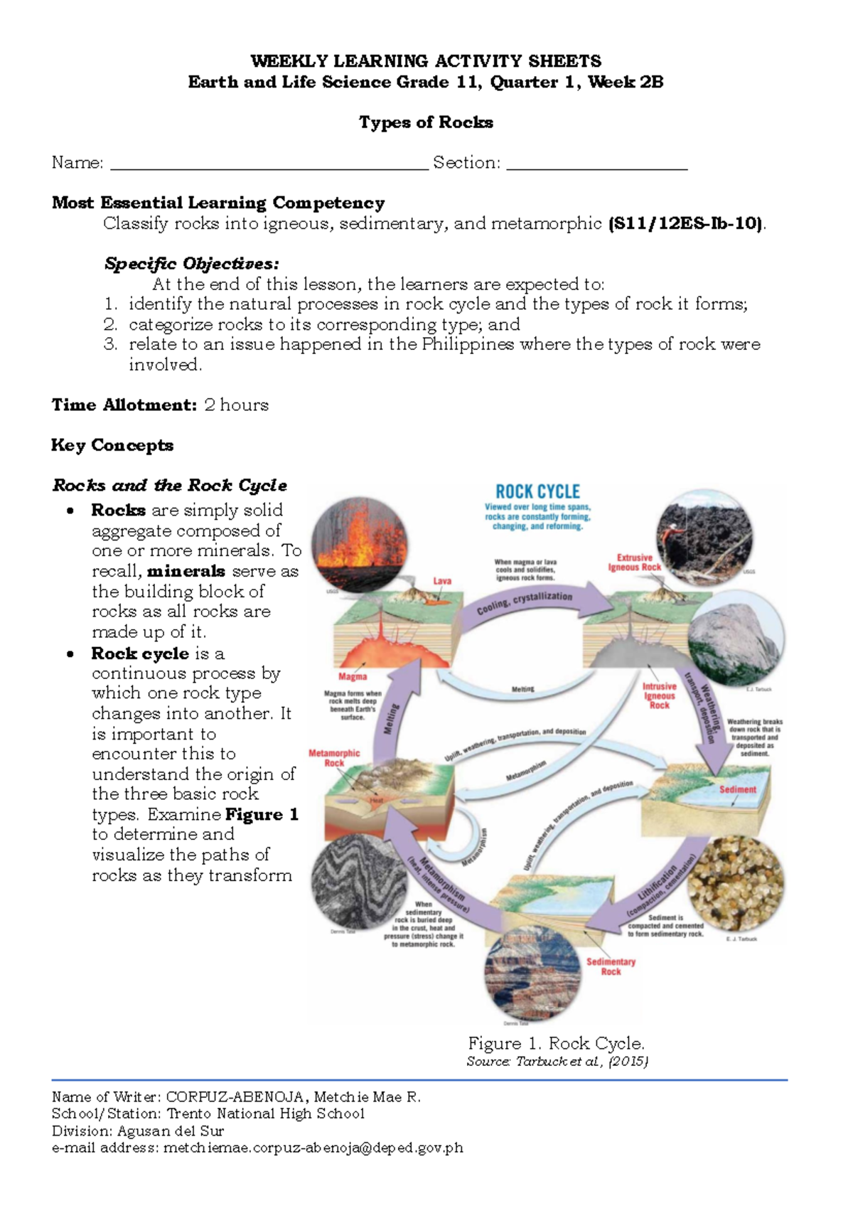 Earth and Life Science Gr. 11 Q1 Wk 2B: Types of Rocks & Rock Cycle ...