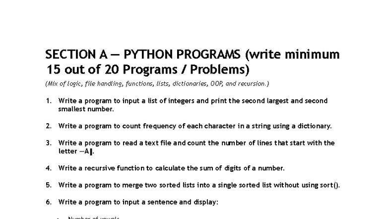 CS Practical File: Python Programs & SQL Connectivity (CS101) - Studocu
