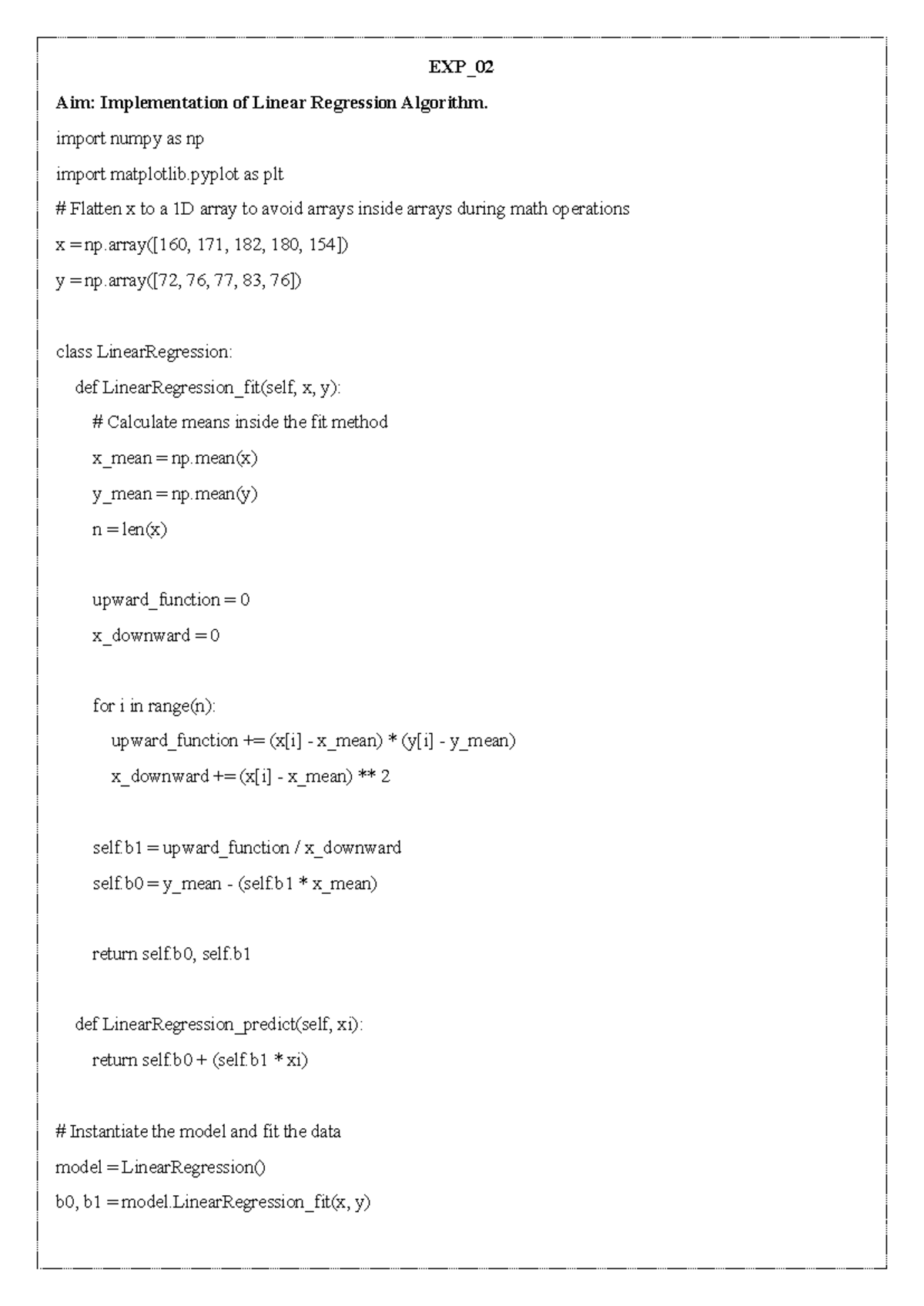 ML Practical - EXP_02 to EXP_10: Implementation of ML Algorithms - Studocu