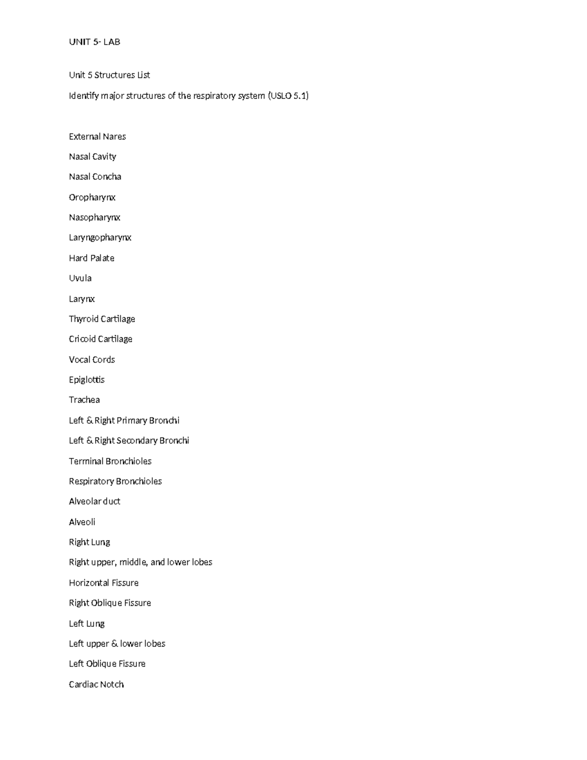 Unit 5- LAB - Lab notes with pictures - Unit 5 Structures List Identify ...