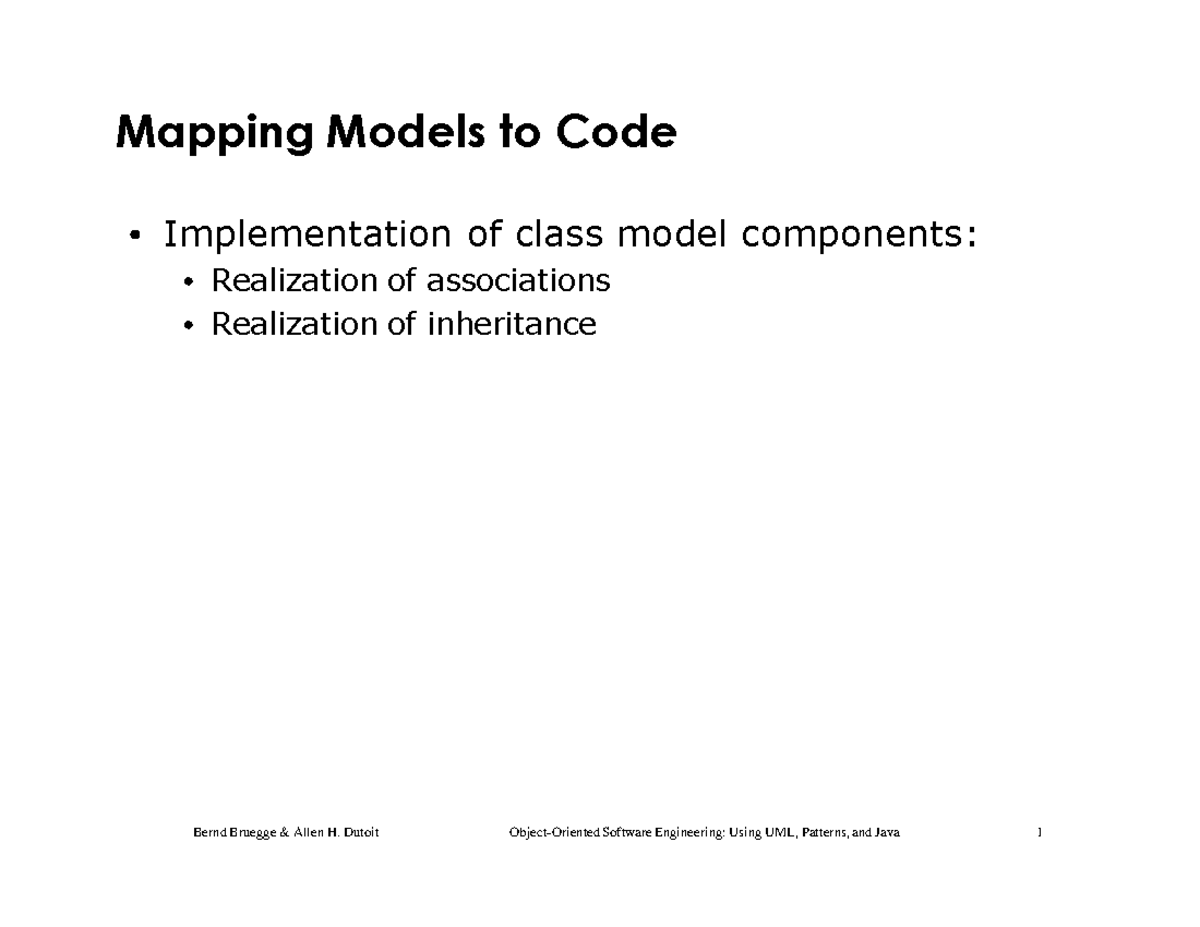 Mapping Models to Code: Transformations in Java (SE 1) - Studocu