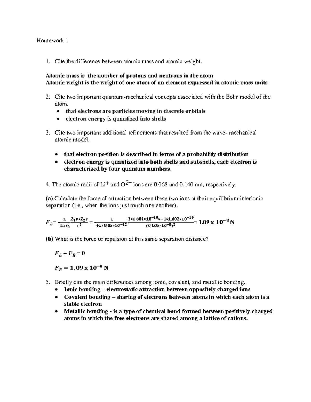Material Science Homework 1: Key Concepts and Calculations - Studocu