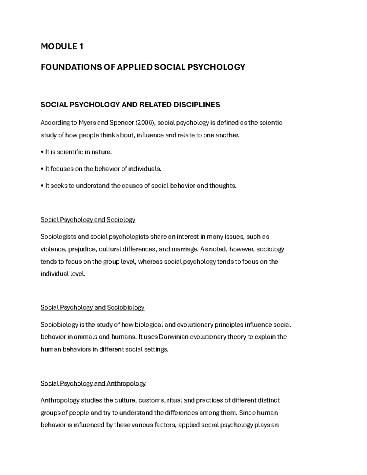 MODULE 1: FOUNDATIONS OF APPLIED SOCIAL PSYCHOLOGY - Studocu