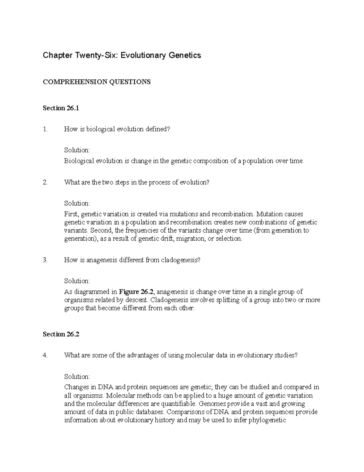 Pierce Genetics 7e Solutions Manual for Chapter 26 - Evolutionary ...