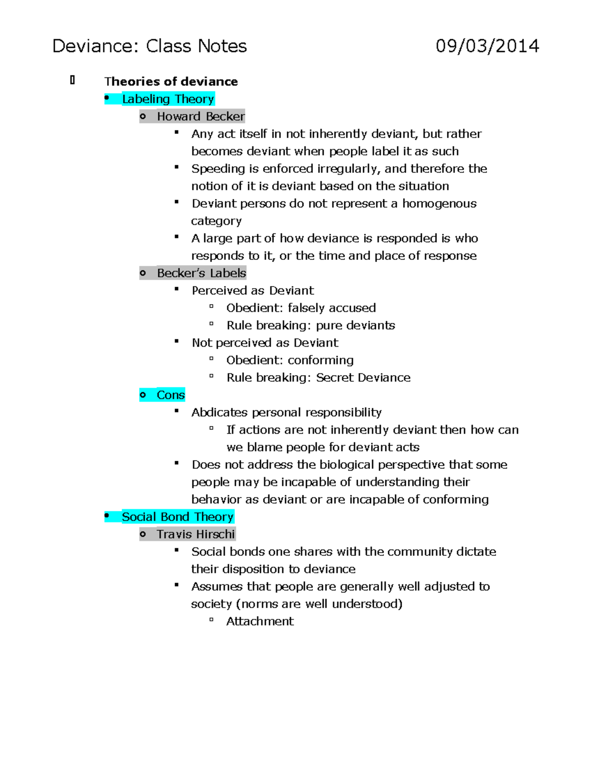 Deviance Class Notes - Crime is something of the lower class o Cons ...