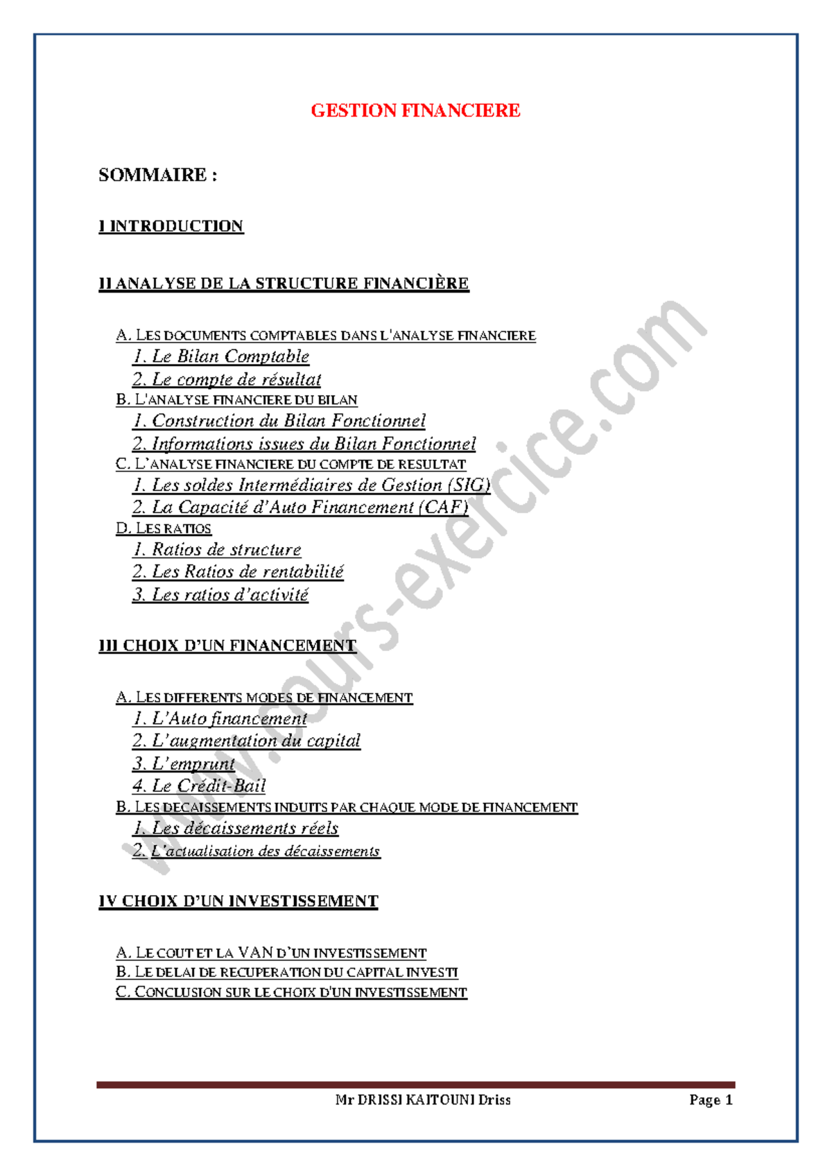 Résumé GESTION FINANCIÈRE et ANALYSE FINANCIÈRE - Cours Complet - Document Preview
