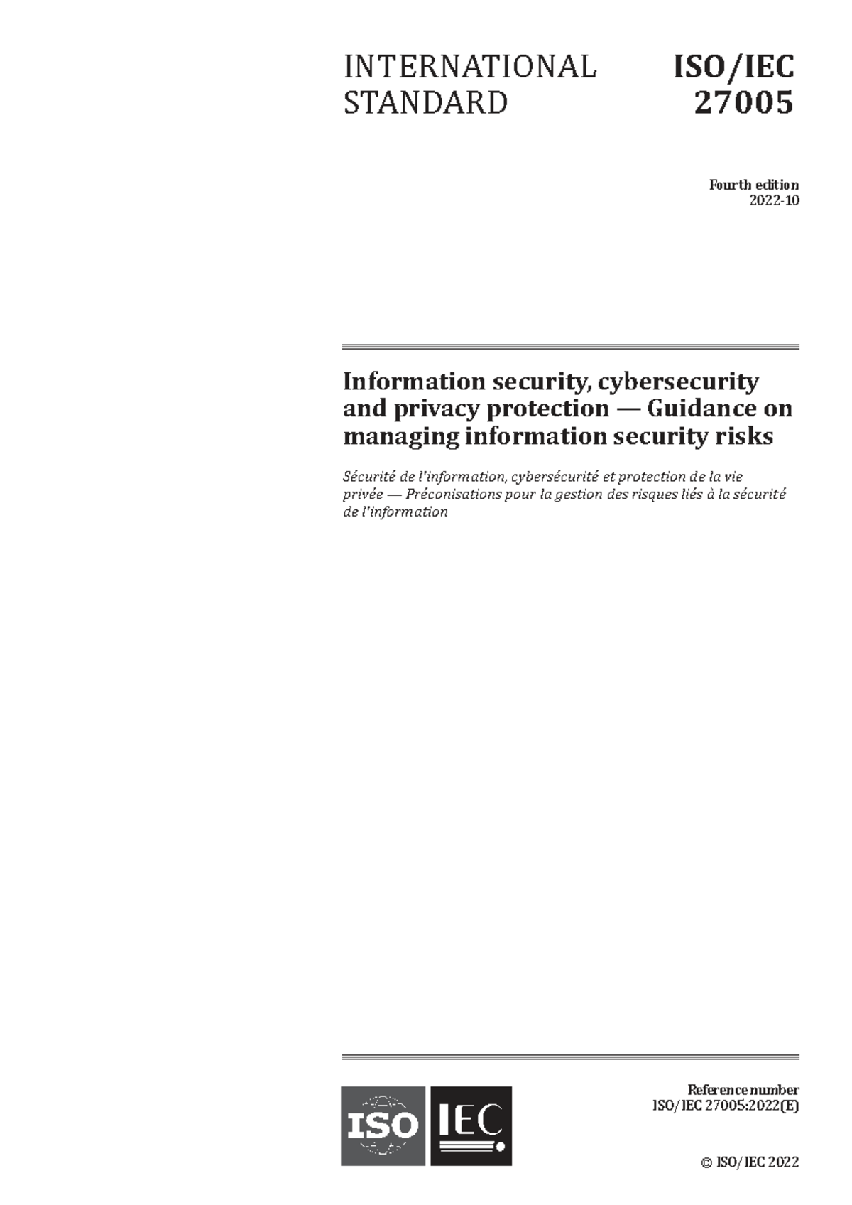 ISO 27005:2022 Guidance on Managing Information Security Risks - Studocu