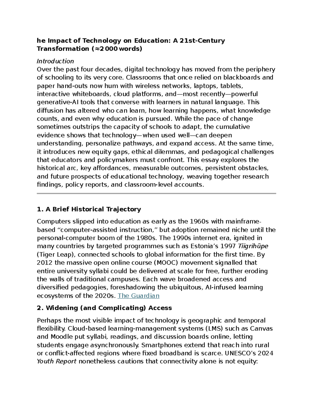 The Impact of Technology on Education: A Comprehensive Analysis (EDU ...
