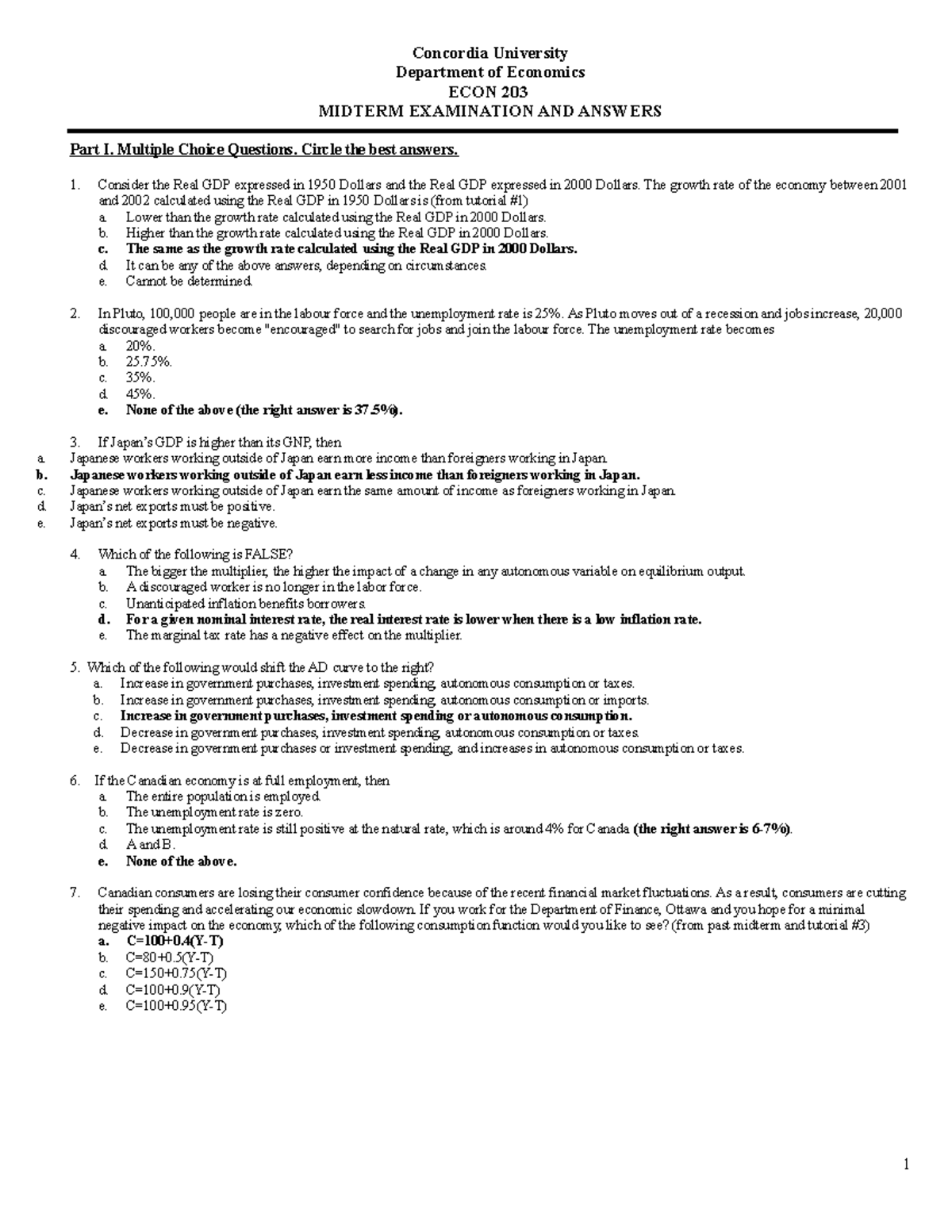 203-ECON Midterm Exam Questions & Answers Overview - Studocu
