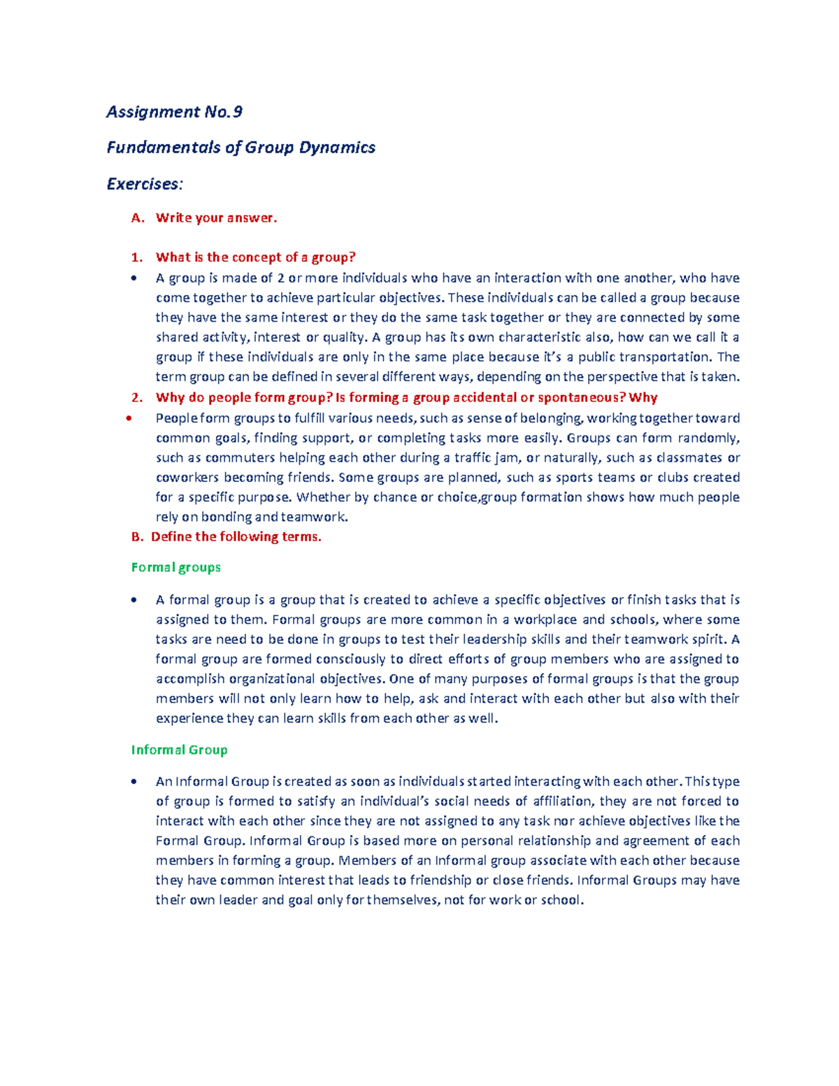 Assignment No 9( Fundamentals of Group Dynamics) - Assignment No ...