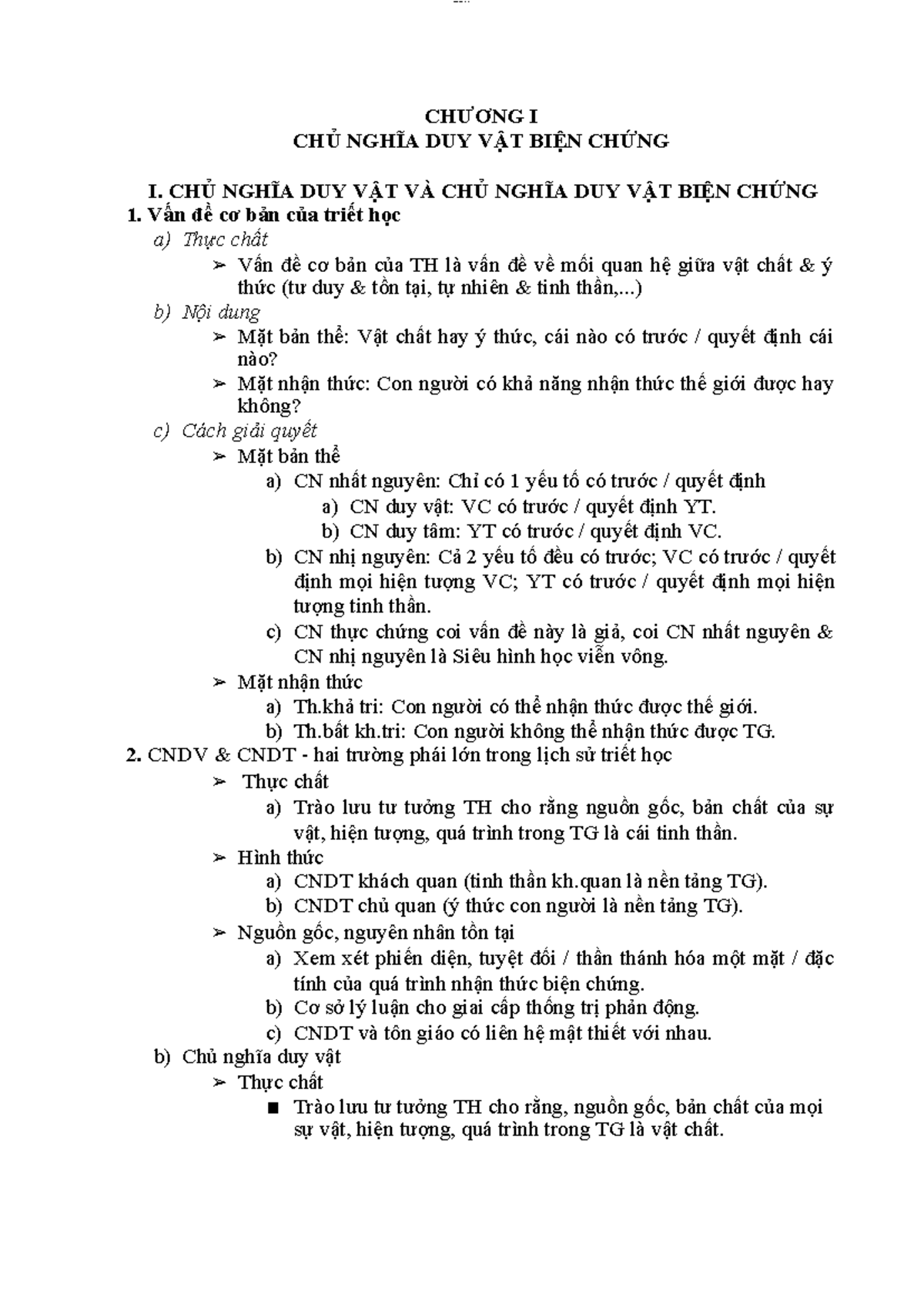 Tóm tắt Triết học Mác Lênin - CNDV và CNDT (lOMoAR 11461189) - Studocu