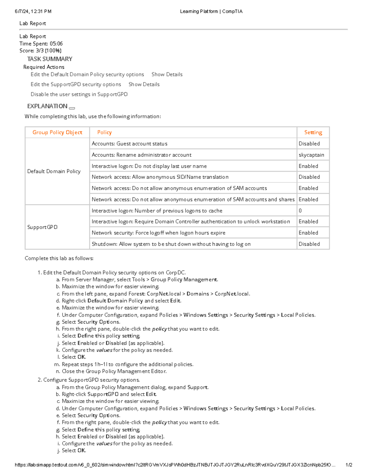 6.3.3 - Security Options Configuration Lab Report (Simulation) - Studocu