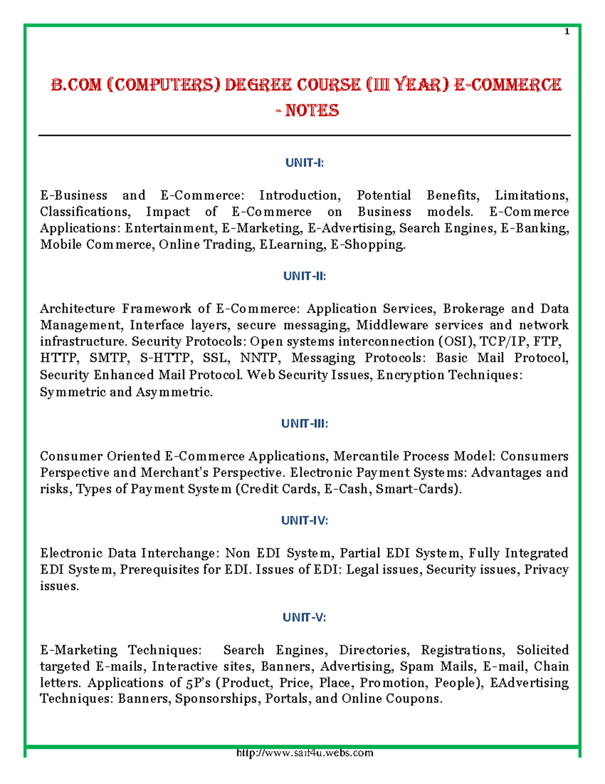 E-COMMERCE (B.COM) NOTES: Benefits, Applications, and Security Issues ...