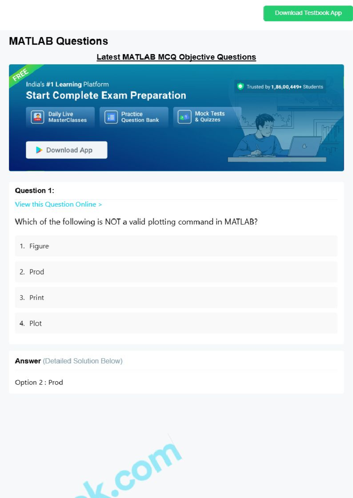 MATLAB MCQs for Exam Prep: Latest Questions & Solutions - Studocu