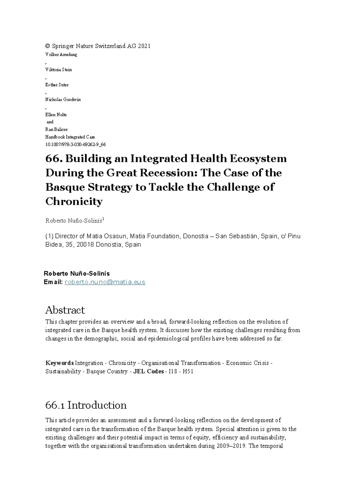 Integrated Care in the Basque Health System: Lessons from the Great ...