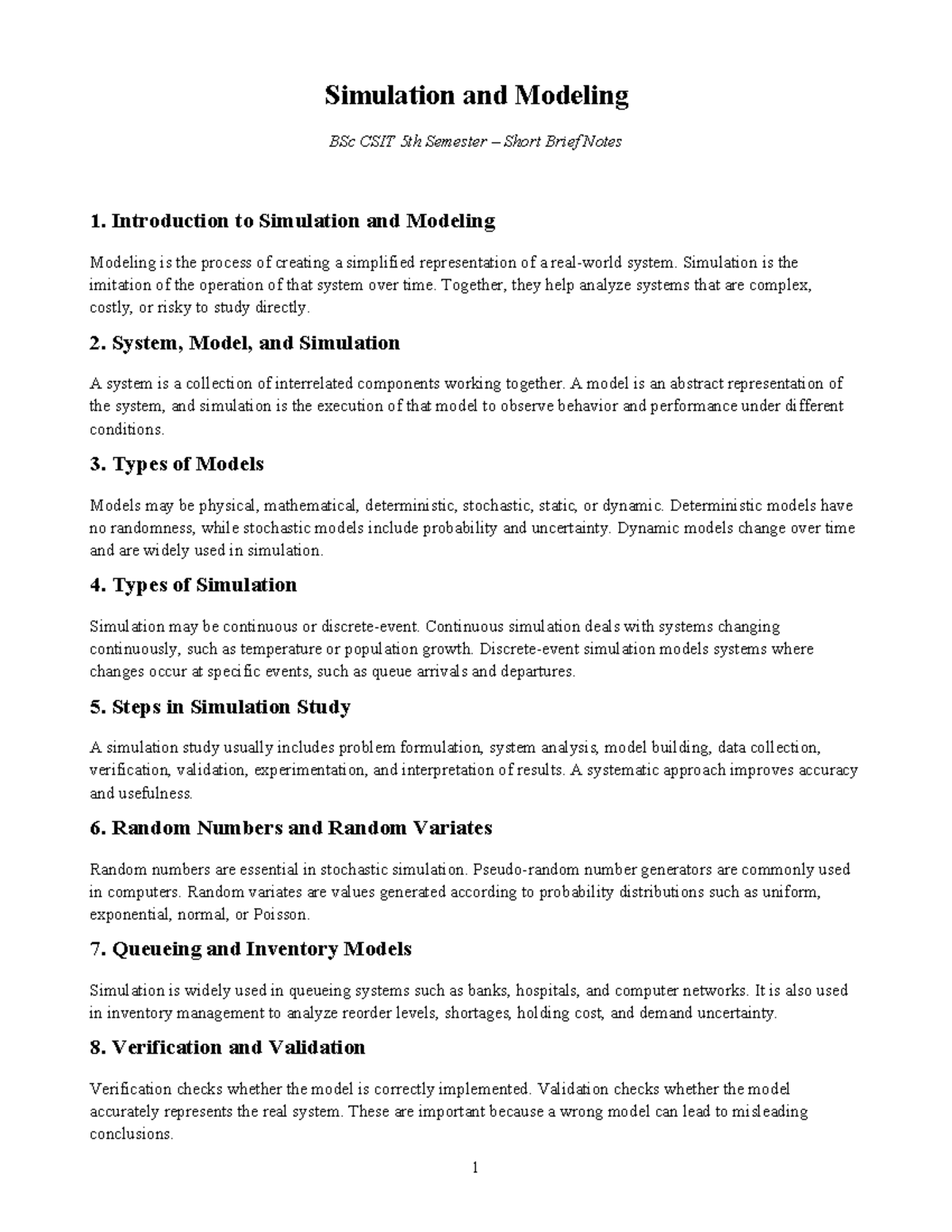 Simulation and Modeling Notes BSc CSIT 5th Sem: Key Concepts - Studocu