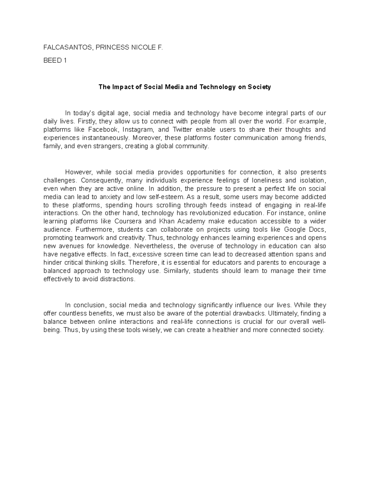 BEED 1 Feature Writing Notes: The Impact of Social Media & Tech - Studocu