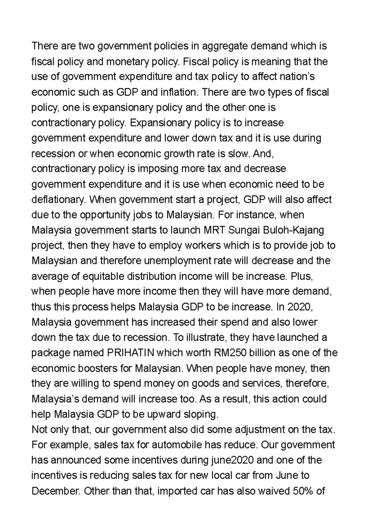 C5 Essay on Fiscal and Monetary Policies Impact on GDP - Studocu